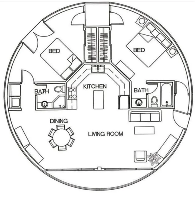 کلبه گرد چوبی دو خوابه